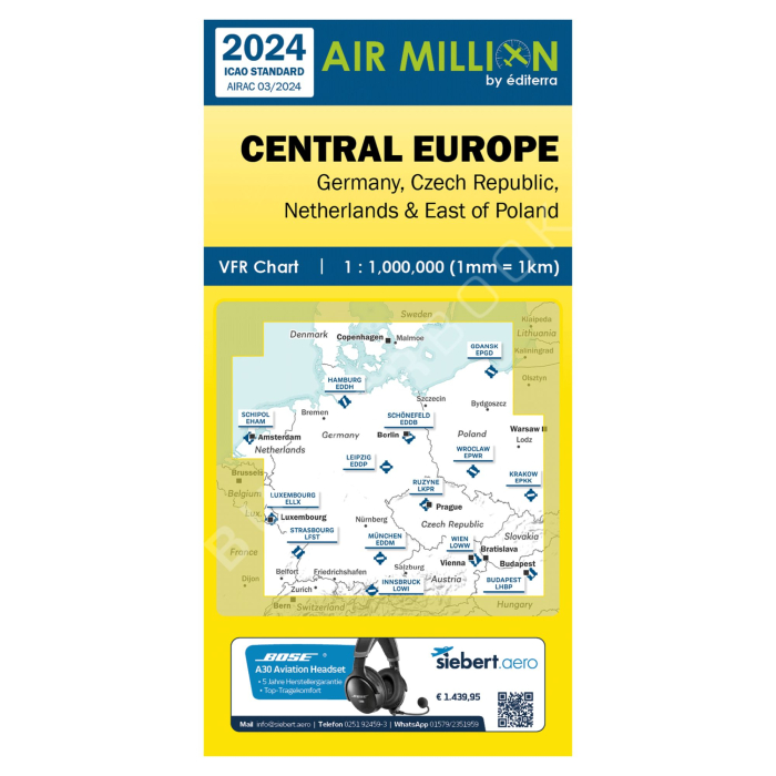 Air Million VFR Central Europe 2024 Chart VFR Flight Charts  BuckerBook €21.90 Editerra