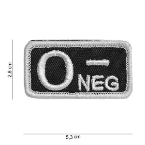 Blood Type 0 NEG Black Cloth Patch with Velcro