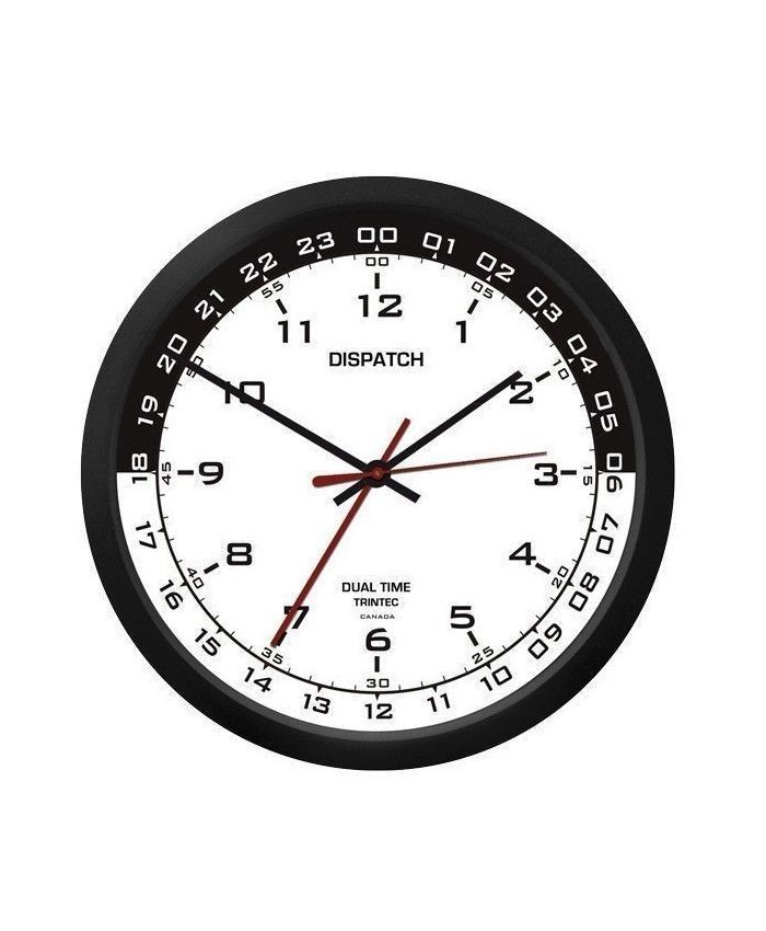 Reloj de Pared 10" Dispatch Dual Time Blanco - Negro DSP-03 Trintec Ind Relojes de Pared