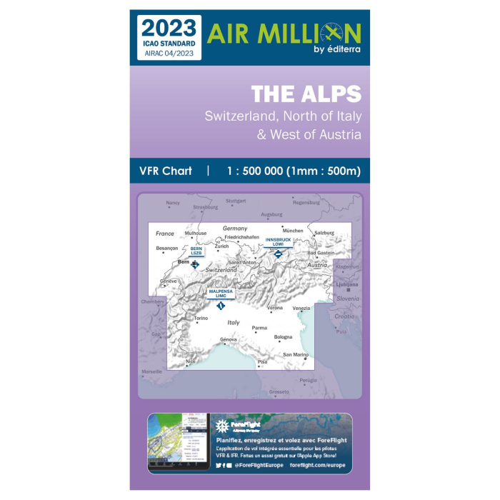 Air Million VFR The Alps 2023 Chart VFR Flight Charts 3760249830574 BuckerBook €21.90 Editerra