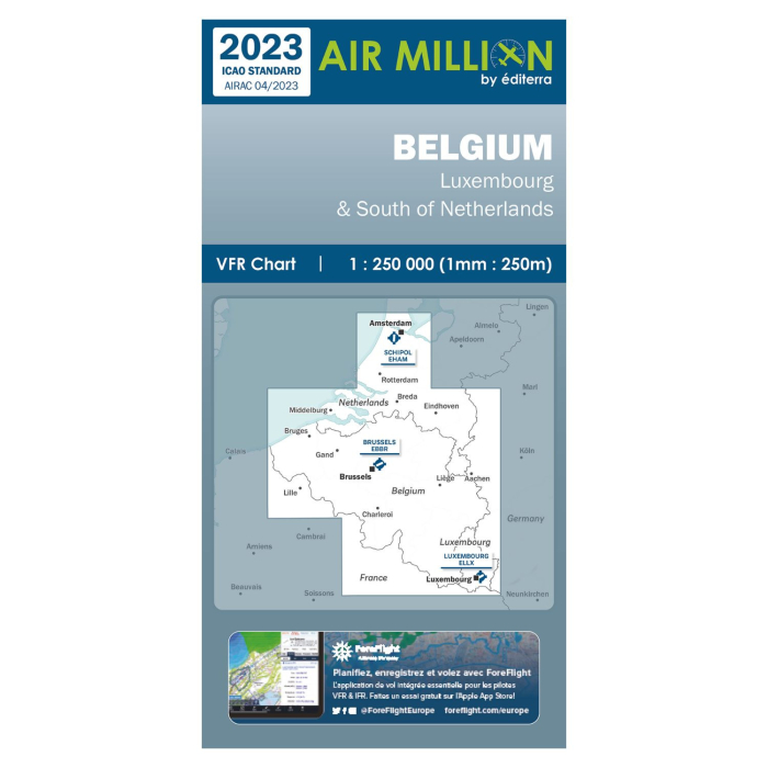 Air Million VFR Belgium 2023 Chart VFR Flight Charts 3760249830550 BuckerBook €21.90 Editerra