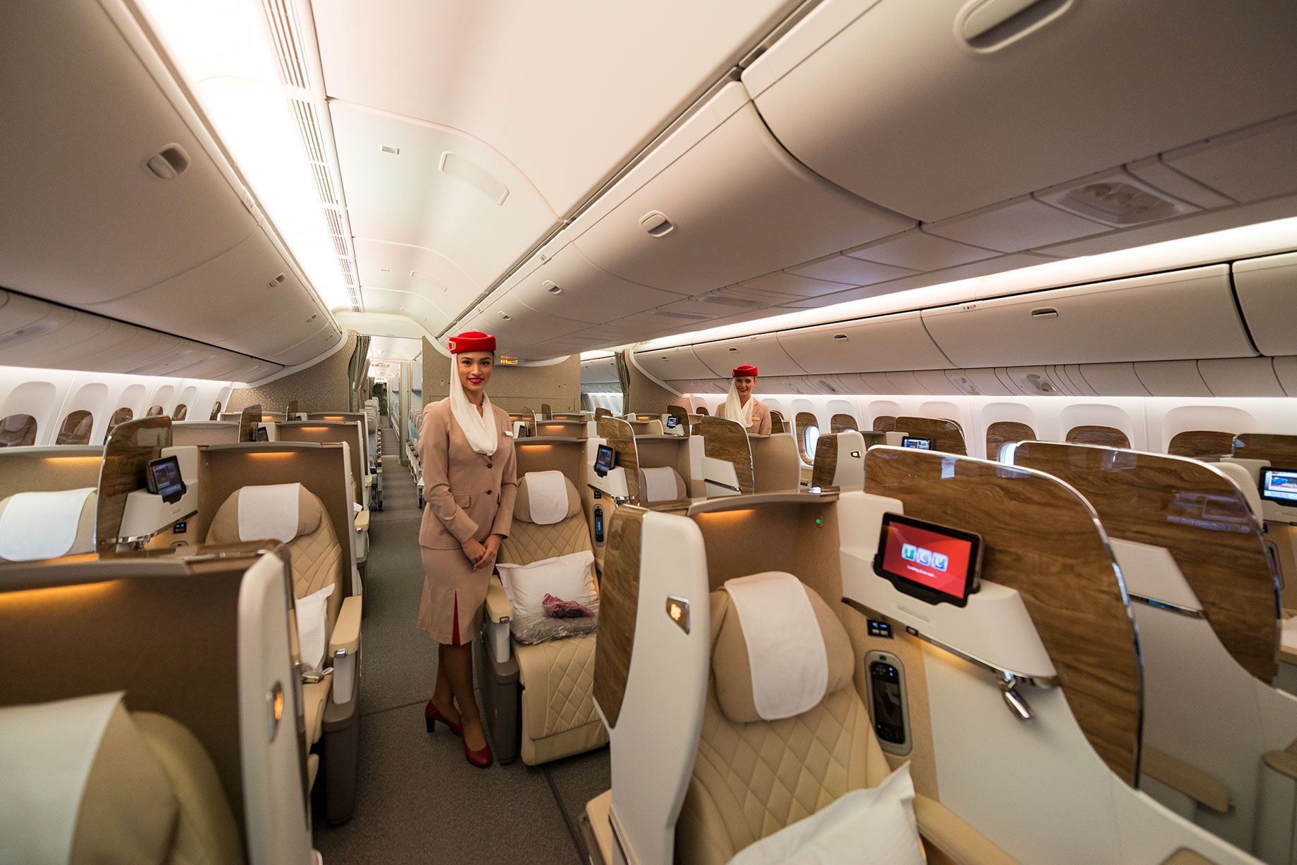 TCP de Emirates en la cabina Business de un 777-300ER. Foto: Emirates