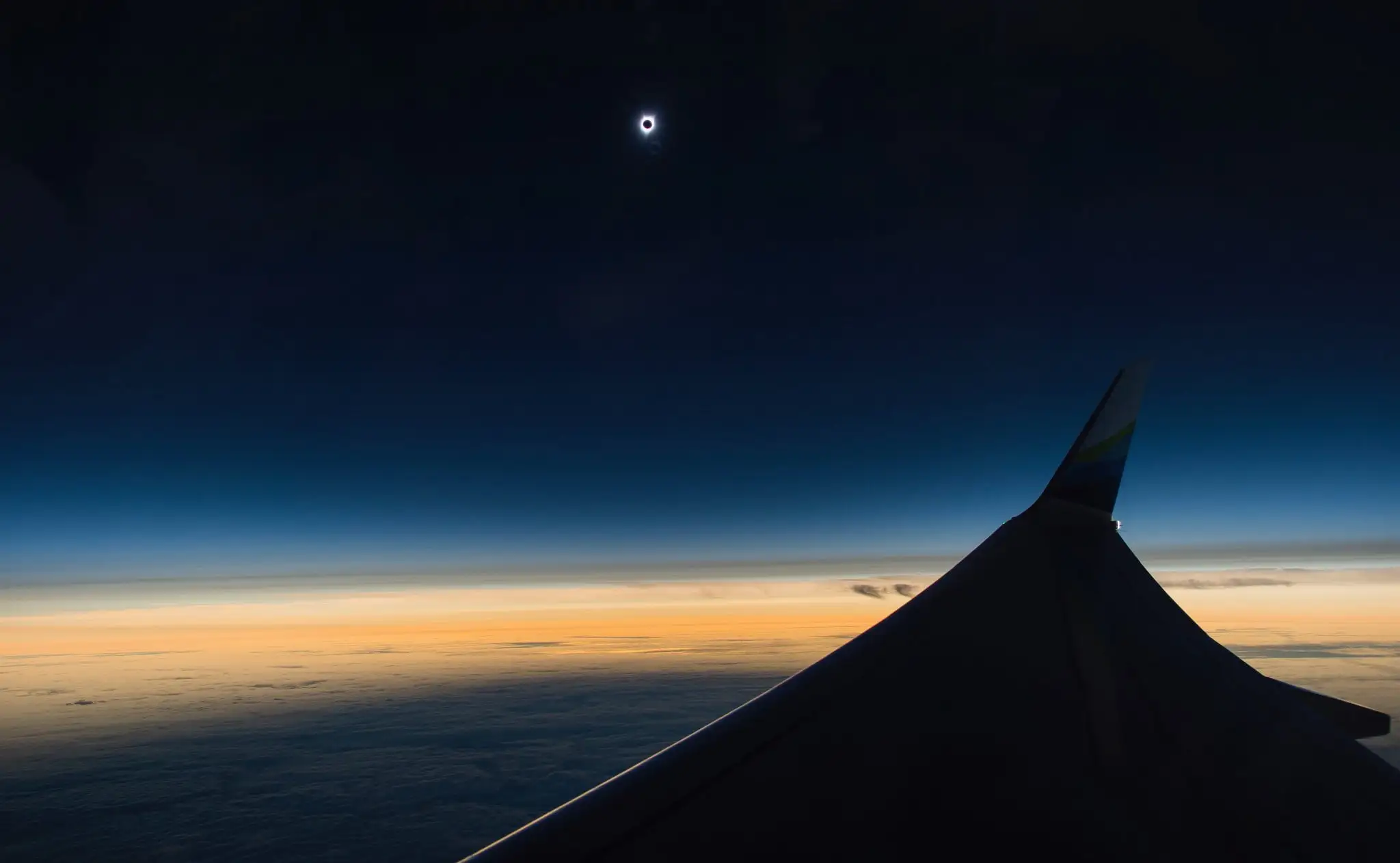 vista del eclipse solar del 2017 a bordo de un Boeing 737 de Alaska Airlines. Foto: Alaska Airlines