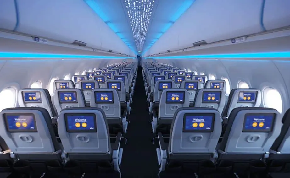 Interior de la clase turista del A321LR de JetBlue. Foto: JetBlue