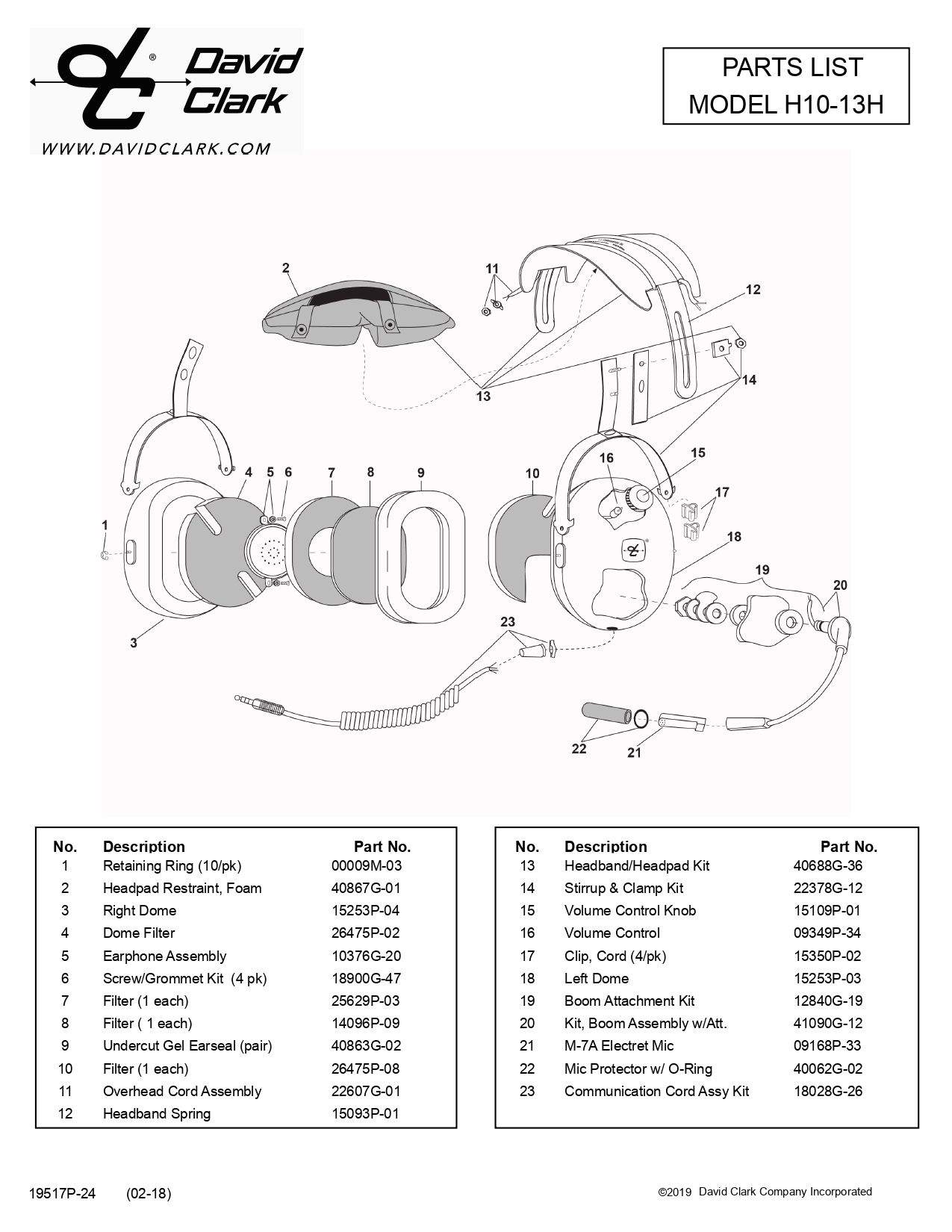 PARTS LIST H10-13H BUCKERBOOK