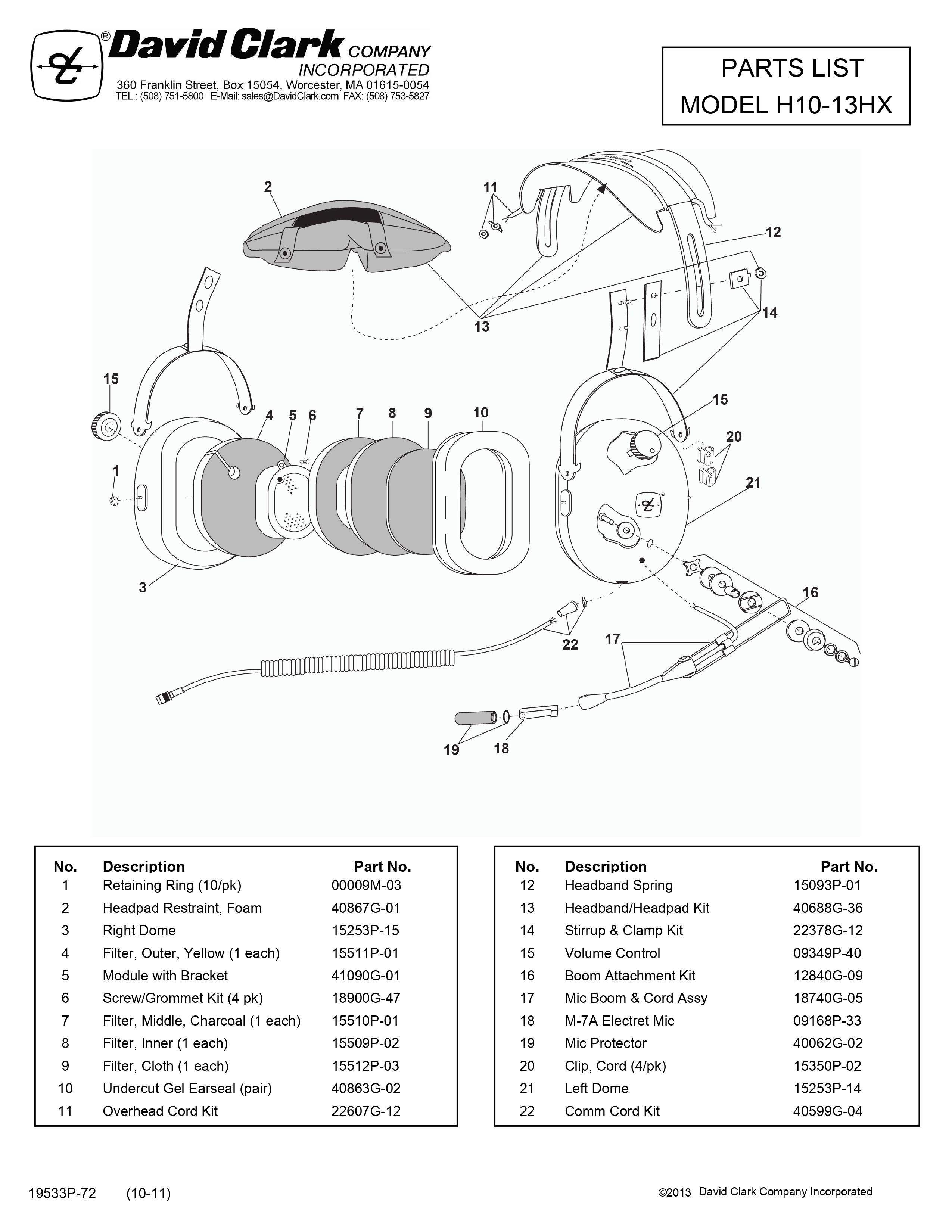 PARTS LIST H10-13HXL BUCKERBOOK